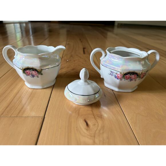 Porcelain Sugar Creamer Set Bavaria Germany Vintage  Pink Roses - Picture 4 of 7